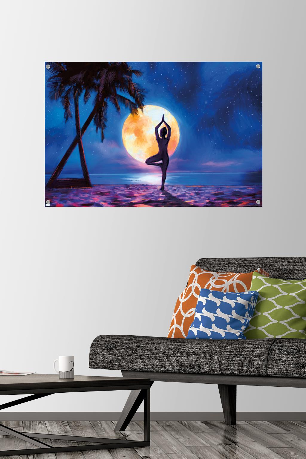 PD Moreno - Fine Art - Yoga Moonlight Beach Wall Poster with Pushpins, 22.375" x 34"