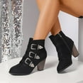 thumbnail image 6 of Aueoeo Women's Fashion Shoes Casual Round Toe Winter Block High Heel Ankle Boots with Multi Belt Buckle Decorated, 6 of 9