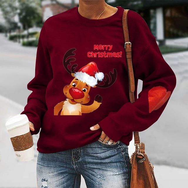 ICHUANYI Liquidación E Invierno Mujeres Navidad Impreso Jersey Manga Larga Blusa Sólida Tops Sudaderas ICHUANYI WER202308247089