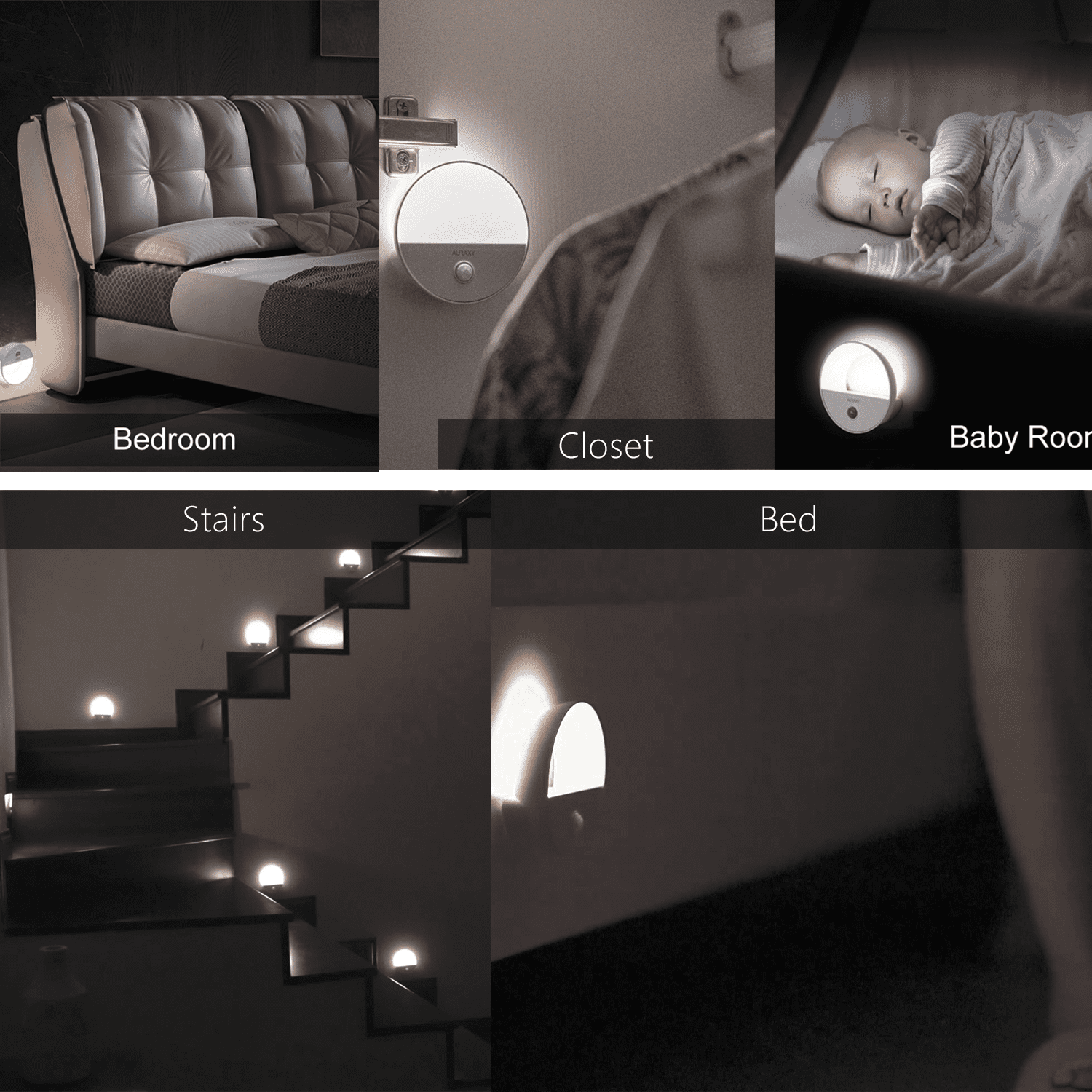 AURAXY Rechargeable Motion Sensor Night Light, White LED Auto Battery Power Motion Night Light with Dusk to Dawn Sensor, Magnetic Stick-on Wall Stairs Closet Hallway Bedroom Cabinet (3 Pack)