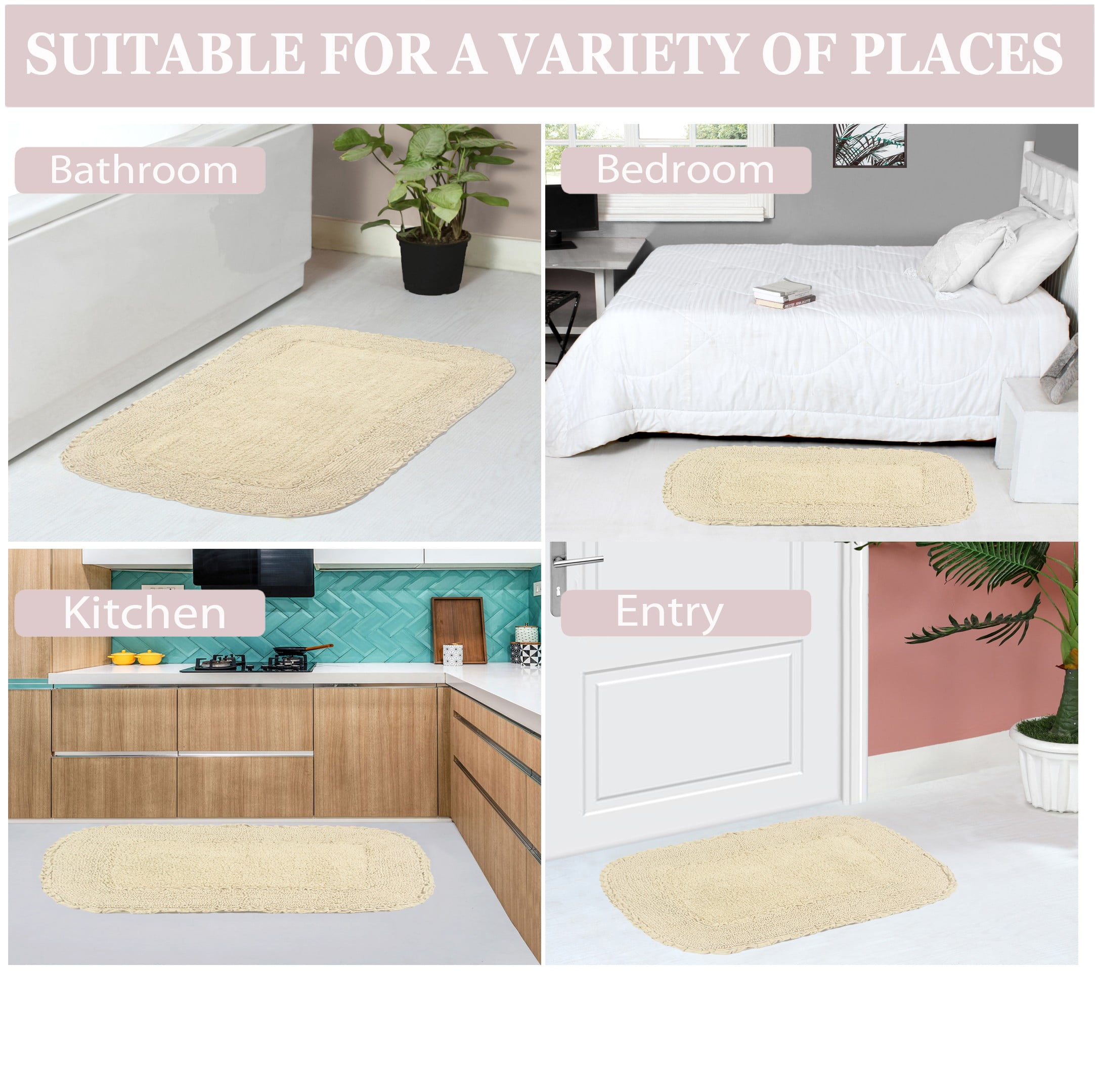 Home Weavers Radiant Collection Bathroom Rug 100% Cotton Tufted Round Shape Bathroom Rug, Soft & Absorbent Bath Rugs, Non-Slip Bath Rug, Machine Wash Dry Bath Mats - 22" Round, Ivory