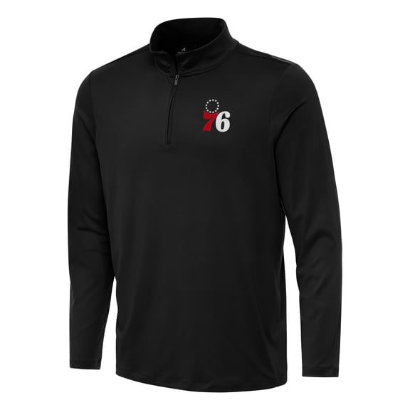 Men's Antigua Black Philadelphia 76ers Reprocess Quarter-Zip Top