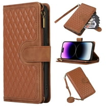 Compatible with iPhone 13 Wallet Case for Women, Crossbody Strap Phone Case PU Leather Zipper with Wrist Strap Flip Cover Credit Card Holder Rugged for iPhone 13, Brown