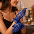 thumbnail image 4 of WJOSBXT 1Pair Women Lace Floral Short Gloves, Elegant Tea Party Wedding Bridal Gloves Royal Blue, 4 of 5