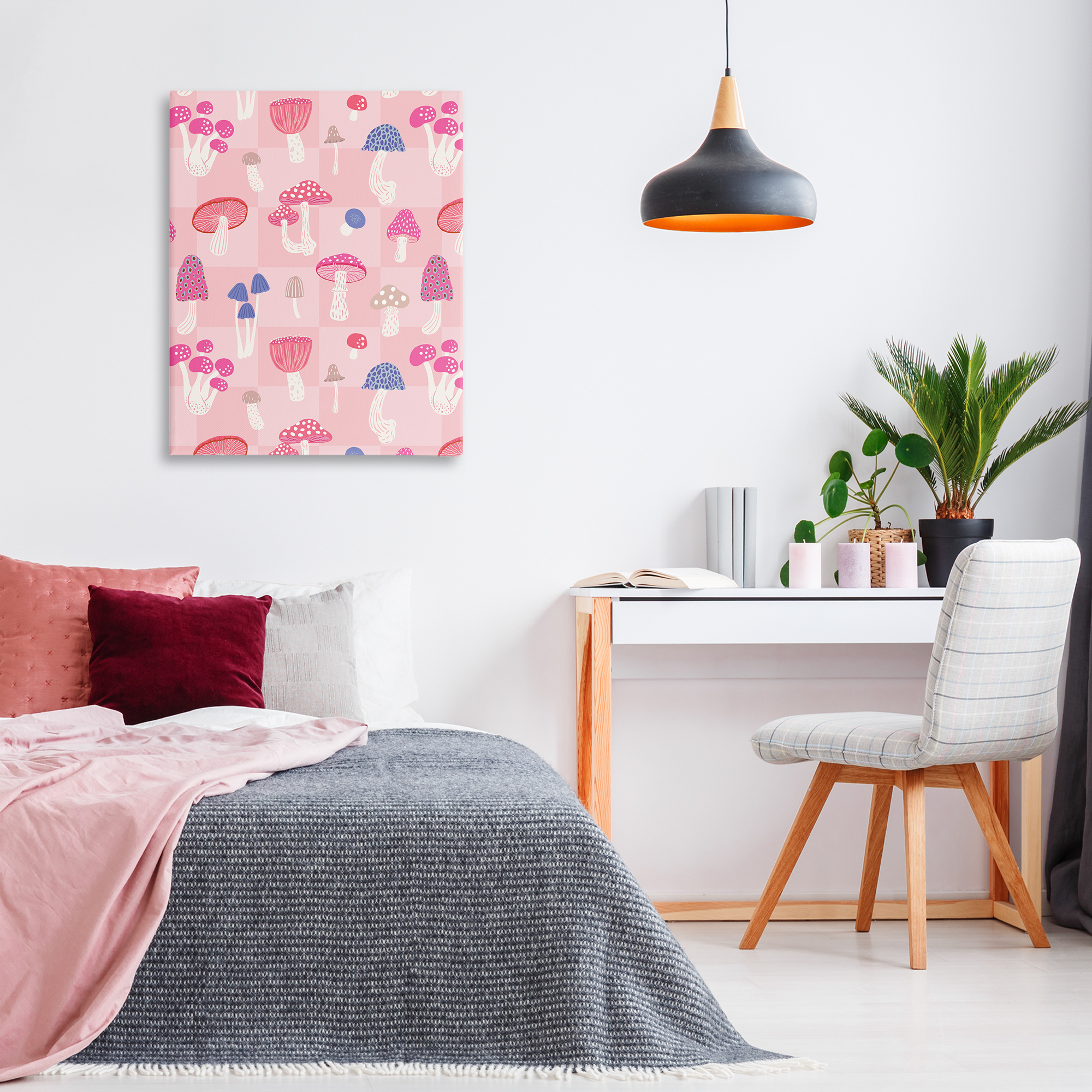 Stupell Industries Pastel Pink Mushrooms Plants & Flowers Painting Wrapped Canvas Art Print Wall Art, 30 x 40