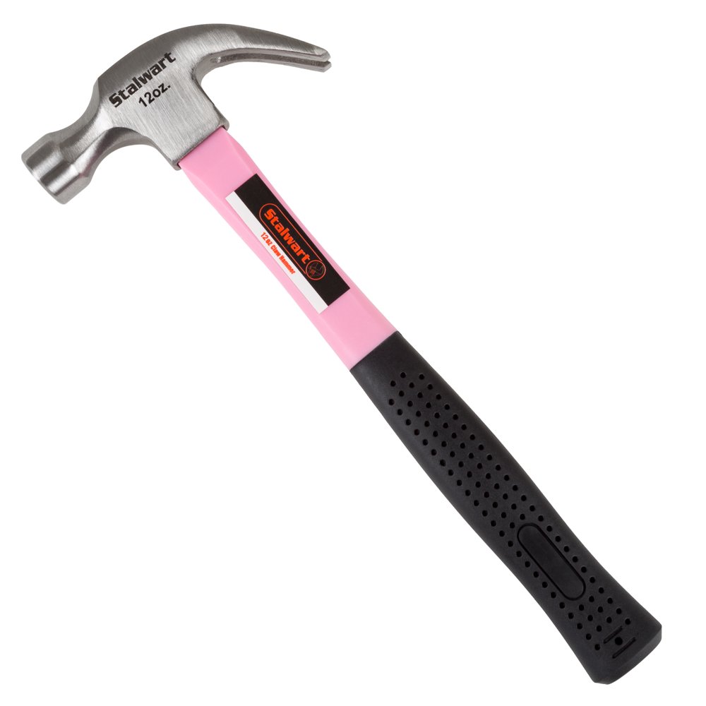 Pink 12oz Fiberglass Claw Hammer With Comfort Grip Handle And Curved