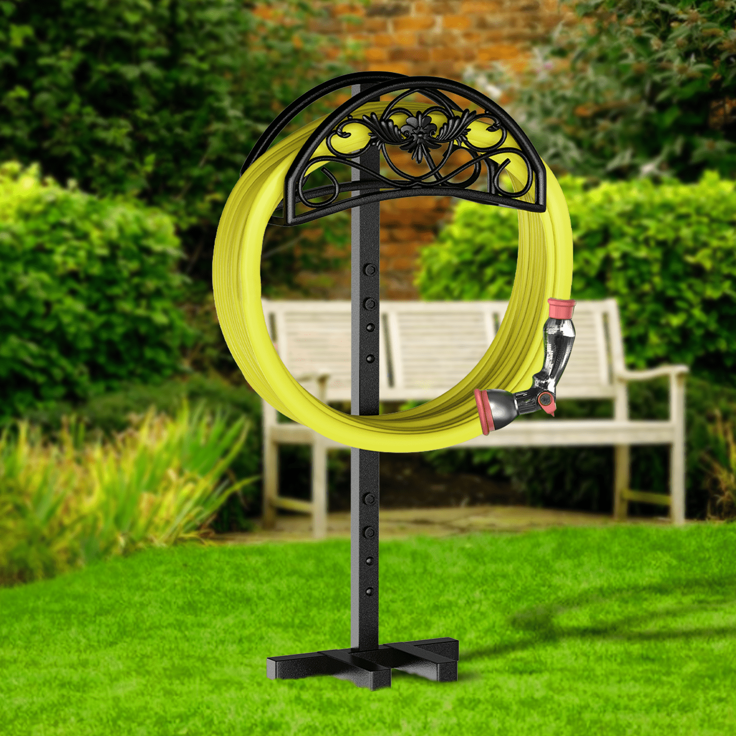 Garden Hose Holder Holds 150 ft Hose, Freestanding Heavy Duty Detachable hose reel for Yard & Farm (Black)