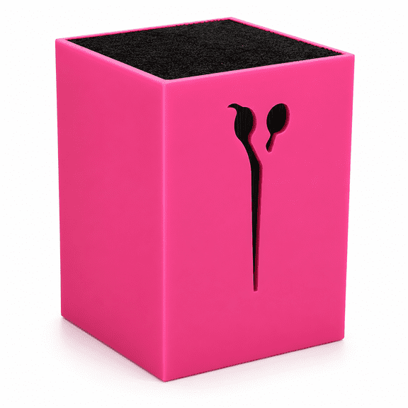 ABCISI Salon Scissor Holder, Pink Acrylic Shear Organizer with Dense Bristle Insert and Non-Slip Base, 8 x 8 x 10.5 cm Tool Stand for Hairdressers, Barbers and Stylists