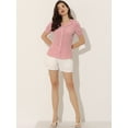 thumbnail image 4 of Top De Camisa A Cuadros Con Volantes Y Botones De Manga Corta Con Cuello Peter Pan Para Mujer Rosa XL, 4 of 6
