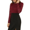 thumbnail image 4 of MODA NOVA Junior's Round Neck Long Sleeves Sheer Flower Embroidery Lace Blouse, 4 of 6