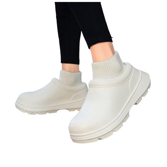 HEWUQI Women's Slip on Waterproof Rubber Clogs Knitted Ankle Tube Non Slip Oil Resistant Work Shoes Lightweight Short Garden Footwear Size 9.5