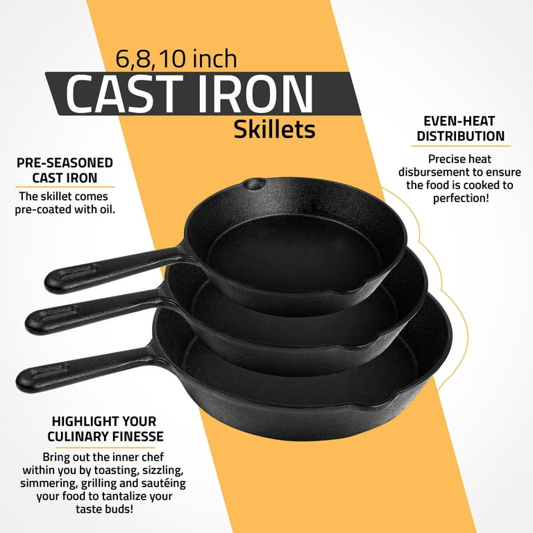 Saute Fry Pan - Pre-seasoned Cast Iron Skillet Set - Nonstick