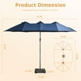 thumbnail image 4 of Vcatnet 15ft Large Patio Umbrella with Solar Lights Outdoor Double-Sided Rectangle Market Umbrella with Crank Handle and Base, Dark Blue, 4 of 9