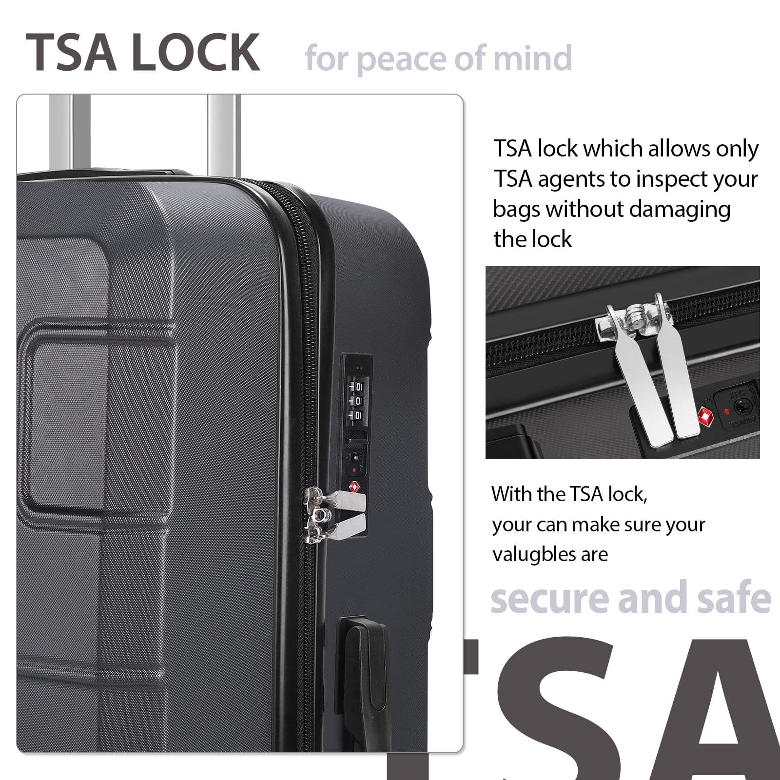Luggage 3-Piecesv set Spinner Wheels TSA Lock For Travel Gray 20"24"28"