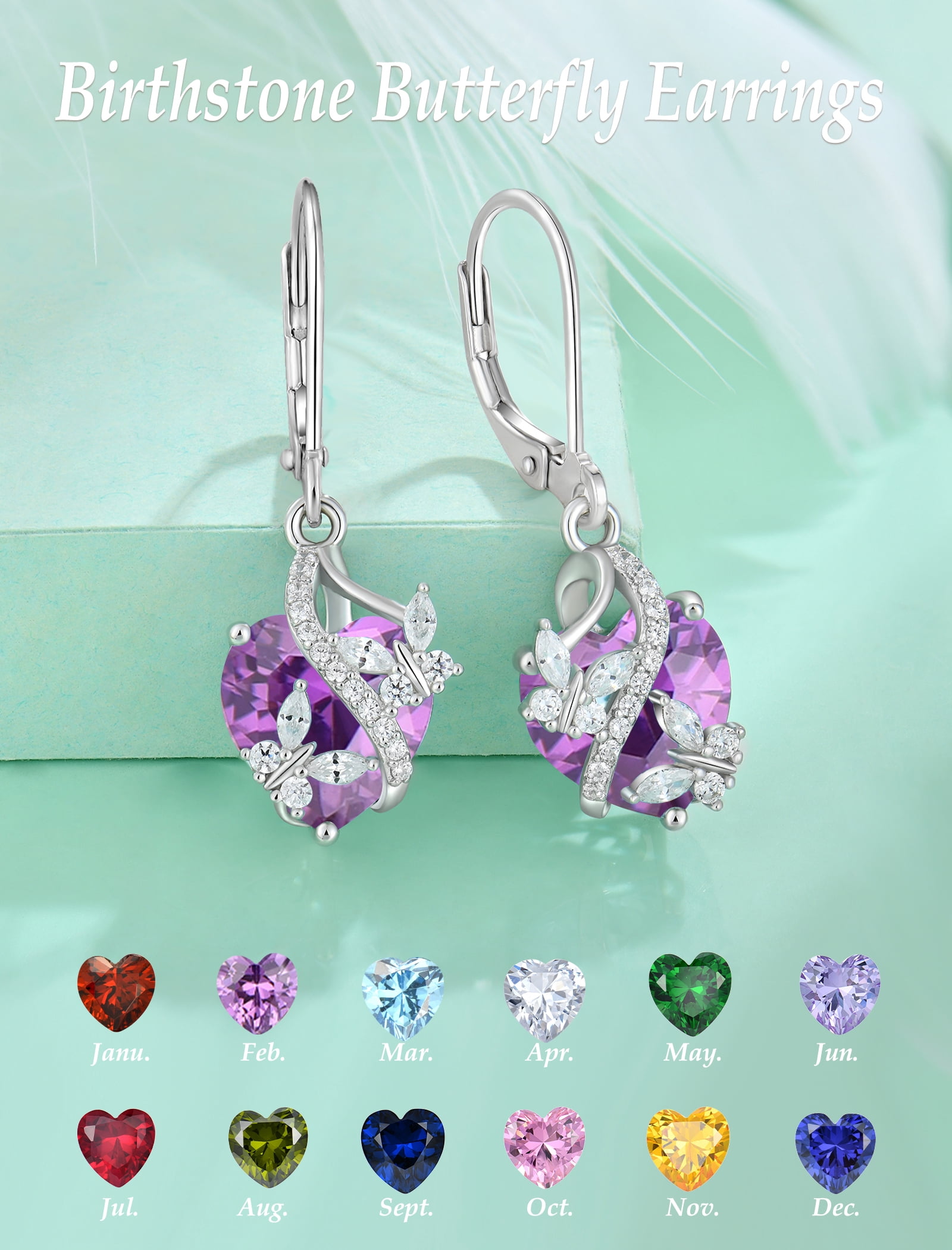 VESITIM 925 Sterling Silver Butterfly Dangle Earrings for Women February Birthstone Amethyst Butterfly Earrings Jewelry Gift