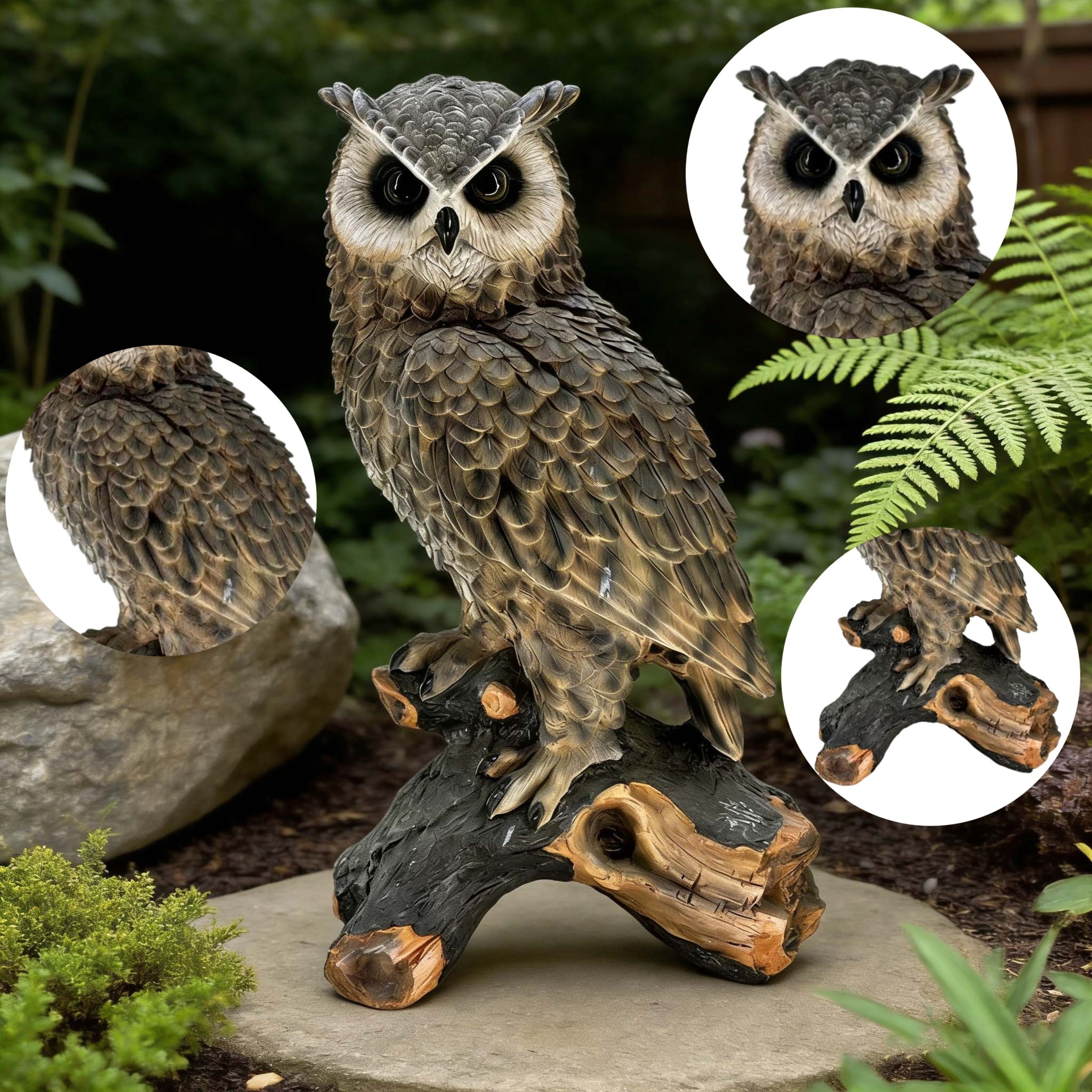 GDF Studio Owl Resin Indoor/Outdoor Guardian Statue, Weather-Resistant Decor Figurine for Garden & Courtyard