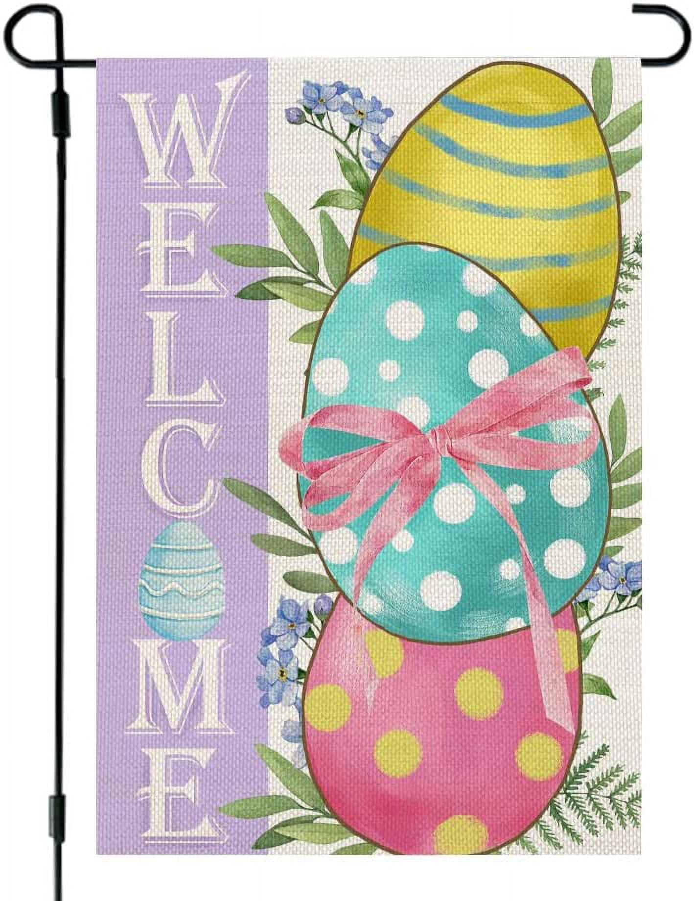 Easter Eggs Garden Flag 28"X40 Inch Double Sided for Outside Burlap Small Polka Dots Welcome Yard Holiday Flag