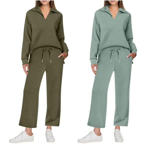 Bovxnpu Two Piece Sets for Women Fall Outfits, Women's Oversized Lounge Set Pullover Top Flared Long Pants Lounge Matching Sets Sweatsuit Fall Clothes