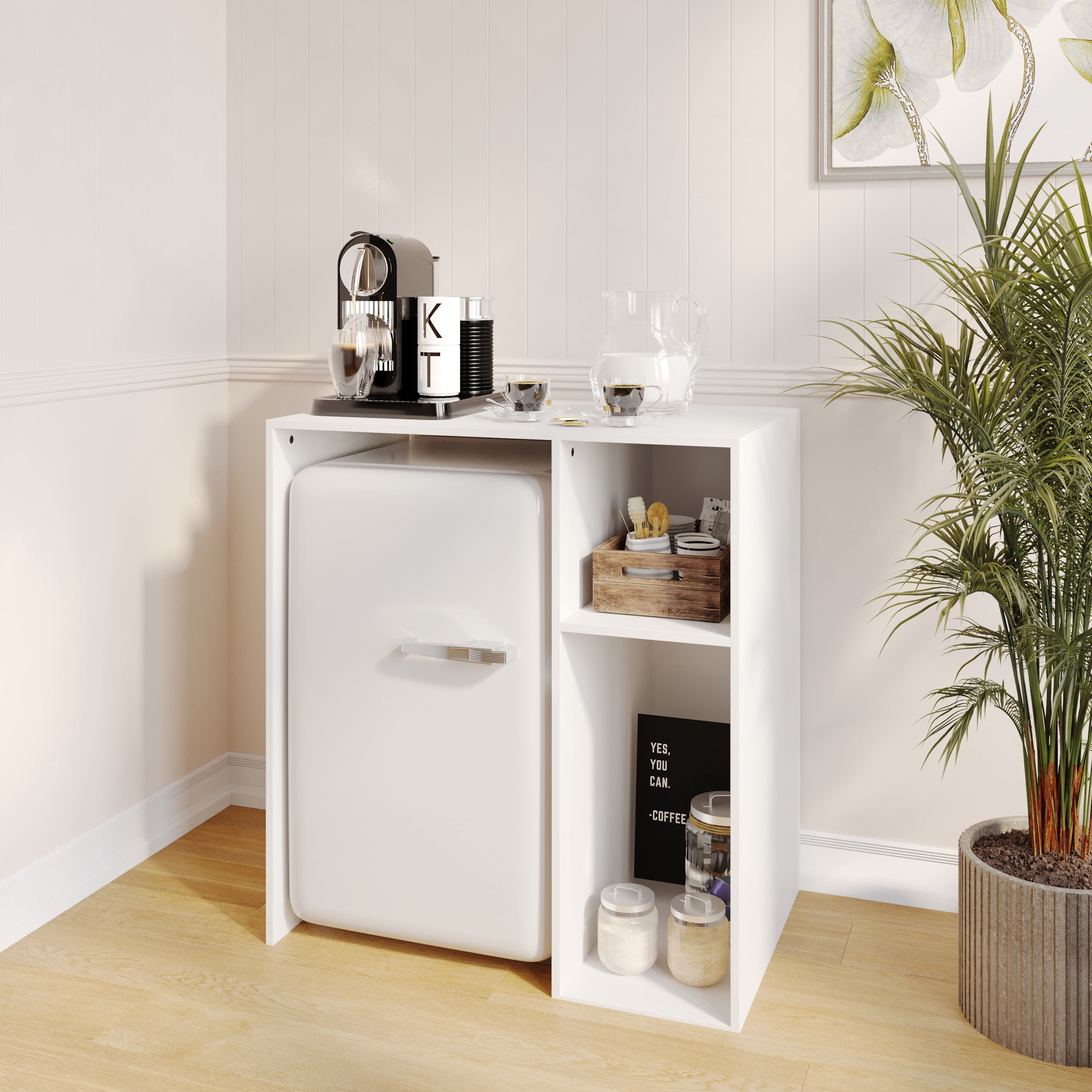 Flash Furniture Mini Fridge Bookshelf Storage Station Organizer with Cubbies in White