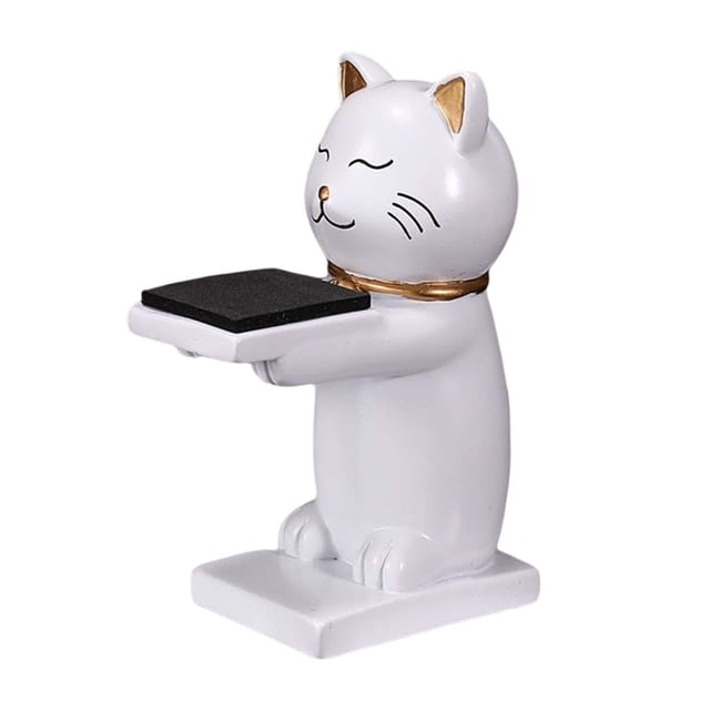 Soporte para reloj con forma de gato de dibujos animados, estante para guardar pulseras, collares y anillos. Blanco