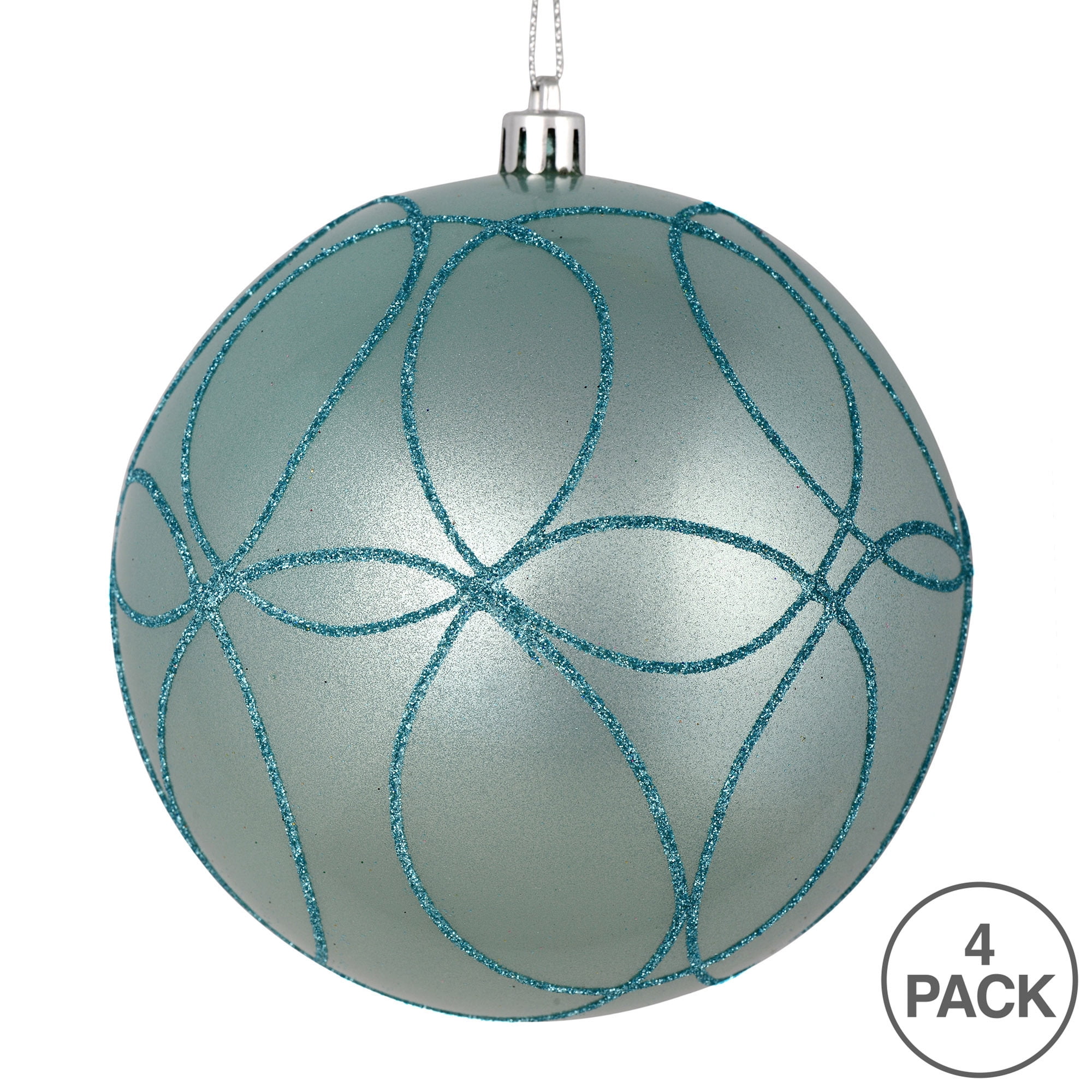 Vickerman 4" Baby Blue Candy Finish Ornament with Circle Glitter Pattern, 4 per Bag