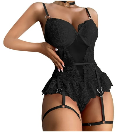 

Zuwimk Lingerie For Women Plus Size Babydoll Lingerie for Women Lace Chemise Sexy Nightgown Sleepwear Dress Black L