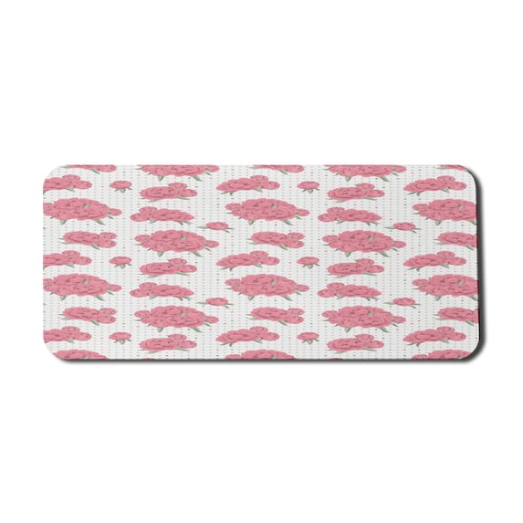 Floral Computer Mouse Pad, Peony Flowers with Dots on Background, Rectangle Non-Slip Rubber Mousepad X-Large, 35" x 15" Gaming Size, Pastel Pink Sage Green, by Ambesonne
