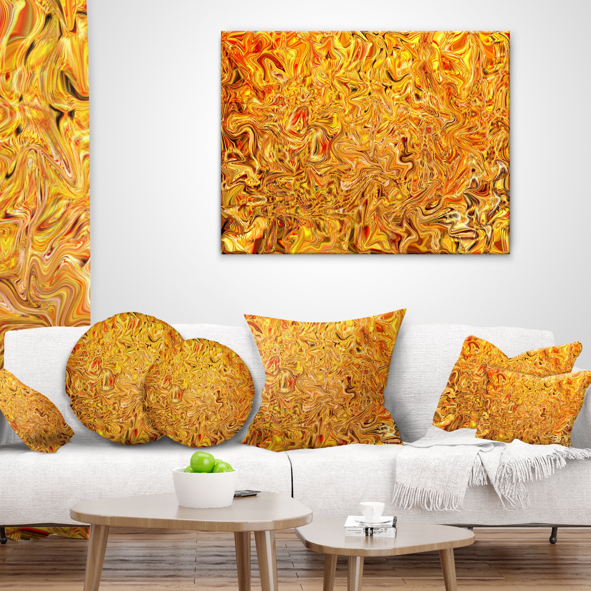 Designart Textured Flowing Yellow - Contemporary Throw Pillow - 16x16