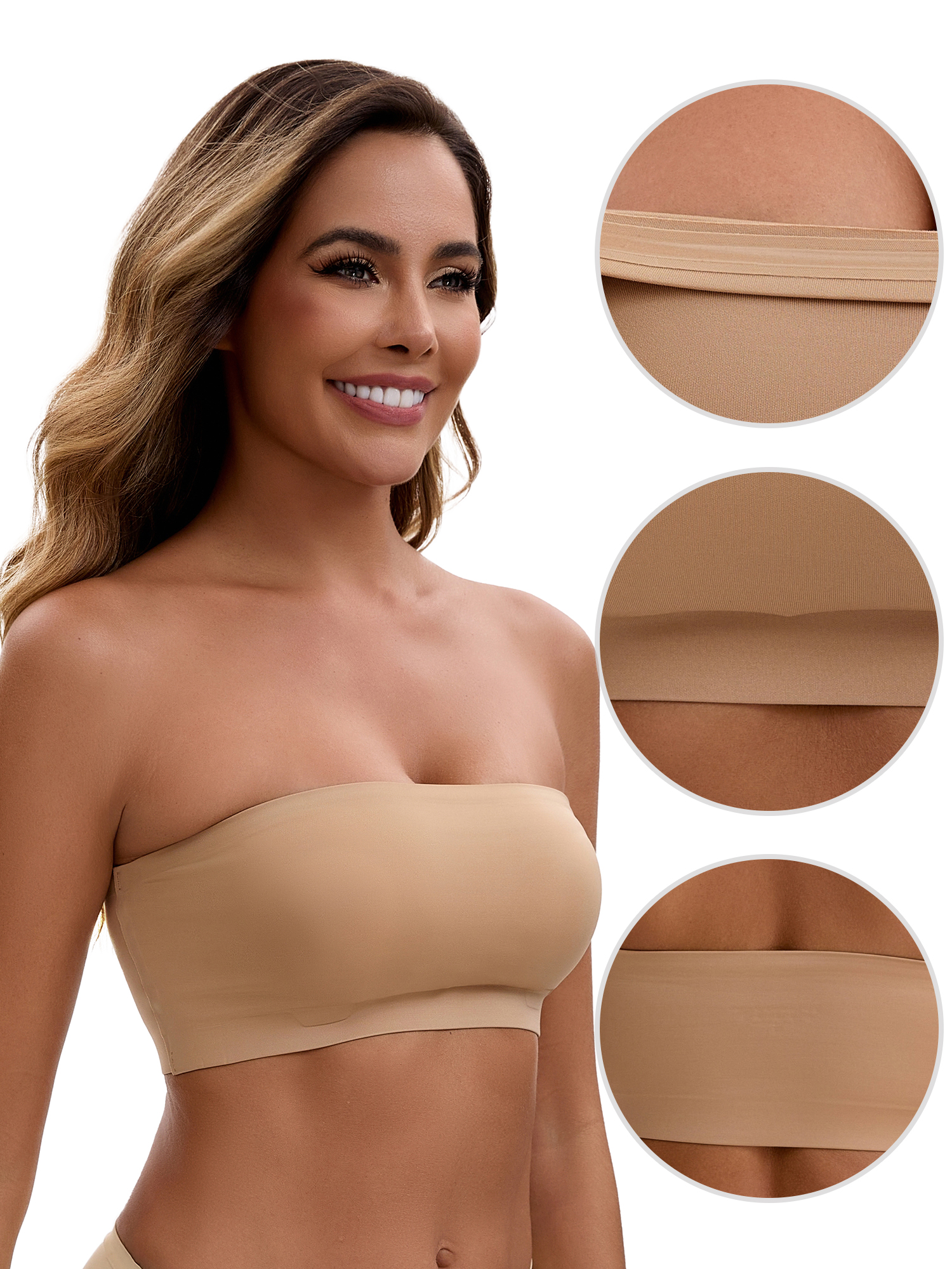 Unique Bargains Women's Strapless Seamless Wirefree Padded Bras S Khaki