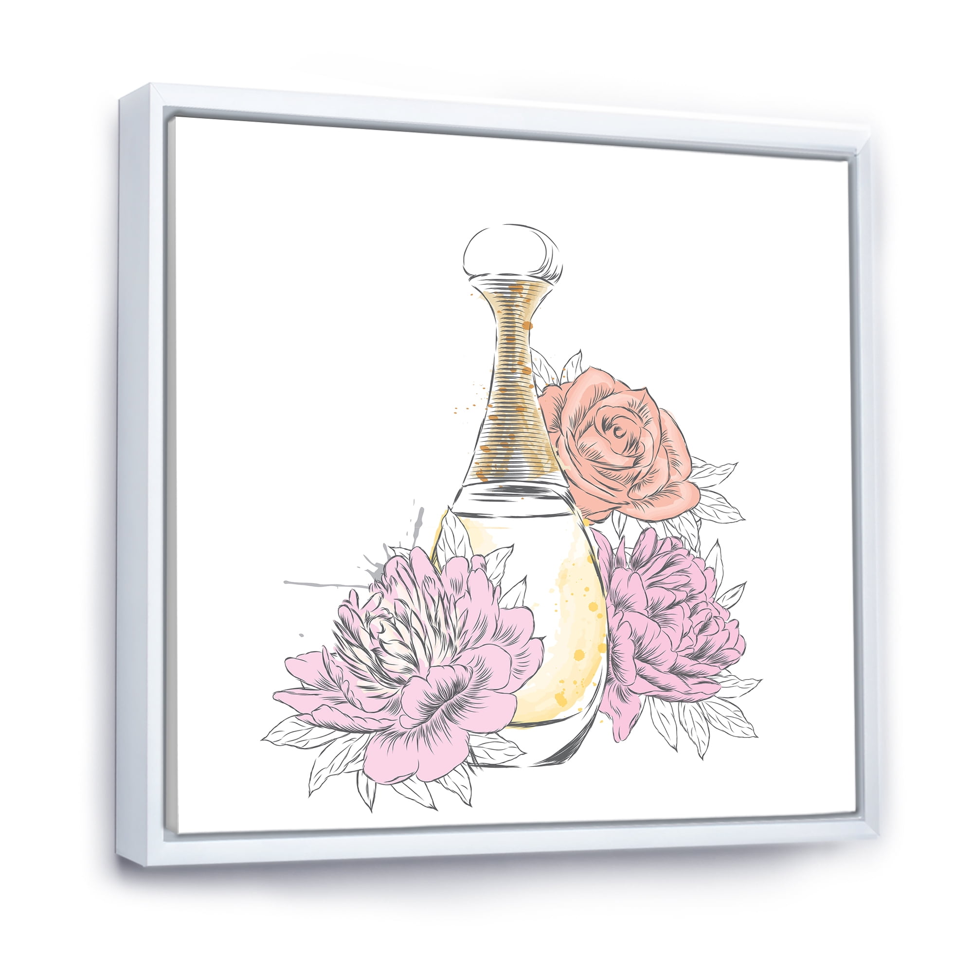 Designart 'Bouquet of Flowers and Perfume Bottle I' Traditional Framed Canvas Wall Art Print