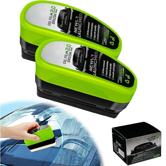 Automotive Oil Film Cleaning Brush,New 2.0 Green Car Glass Oil Film Remover,Glass Coating Board for Windshield,Prevents Rain and Fog Cleaning Brush