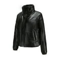 thumbnail image 5 of Fesfesfes Leather Jacket for Women Warm Long Sleeve Jacket Slim Winter Parkas Faux Leather Hoodless Coats, 5 of 5
