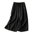 thumbnail image 2 of Wide Leg Rompers For Women Stretchy Cotton Linen Capris Mid Rise Wide Leg Capris Drawstring Elastic Waist Capri Palazzo Pants Straight Pull On Lounge Capris Casual Summer Solid Cropped Pants Black, 2 of 3