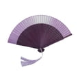 thumbnail image 3 of Abanico plegable de mano, clásico oriental, ligero, de bambú, ideal para fiestas y festivales. Violeta, 3 of 9