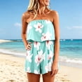 thumbnail image 3 of Jumpsuits for Women, Elegant Bandeau Rompers Sleeveless Floral Print Overalls High Waist Playsuits Shorts One Piece for Beach Coverups Holiday, 3 of 5