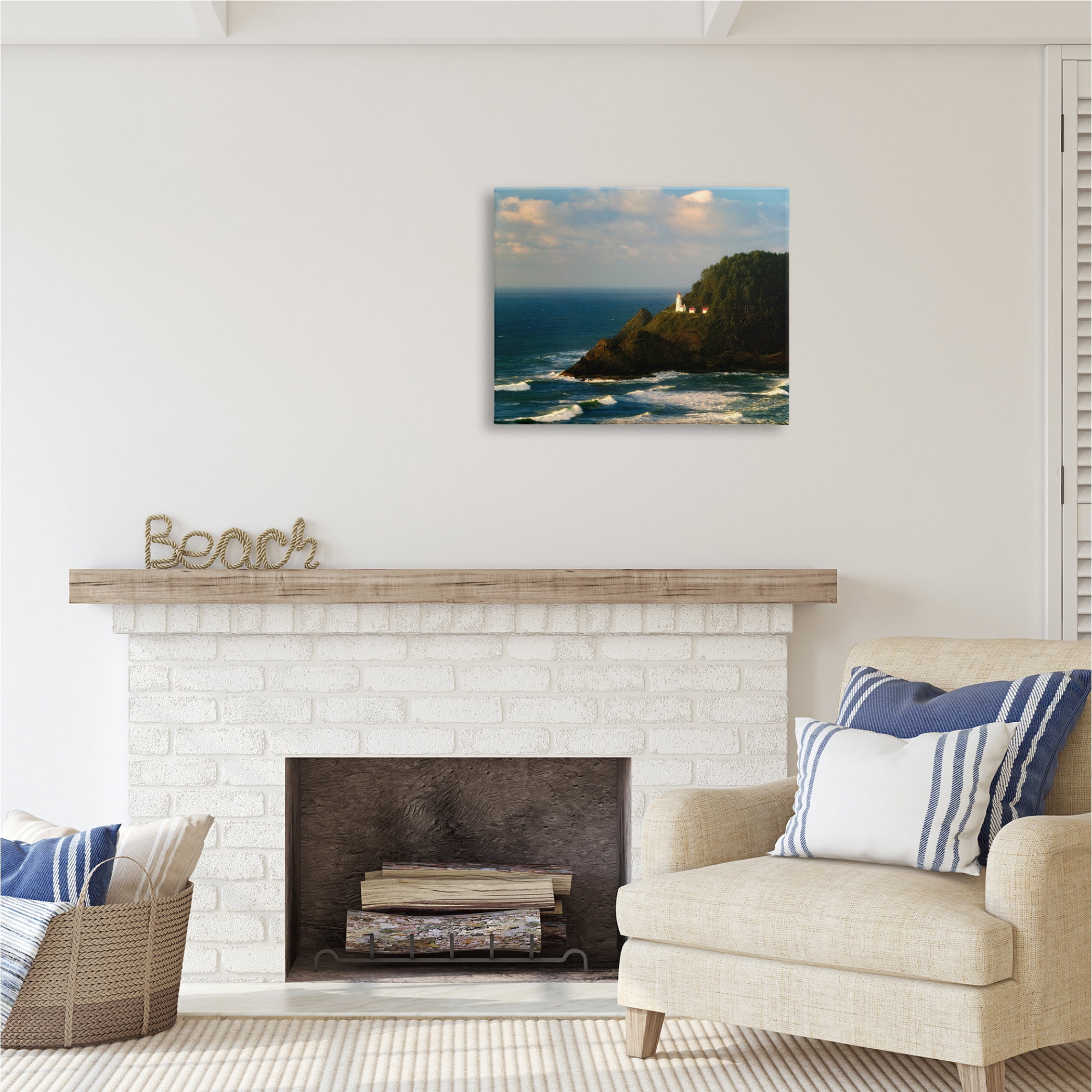 Stupell Industries Lighthouse Ocean Cliffs Nature Photography Gallery Wrapped Canvas Print Wall Art, 30 x 24