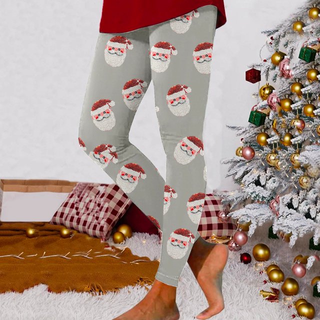 MKLEKYY Leggings deportivos para mujer, leggings de entrenamiento a la moda, pantalones con estampado navideño de bloques de color, leggings suaves y elásticos.