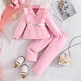 thumbnail image 2 of Ulitacool Girl Outfits Elegant Autumn Winter Outfits Long Sleeve Top With Belt And Ruffled Jacket Trousers Soft Wear Pink 2 Years, 2 of 6