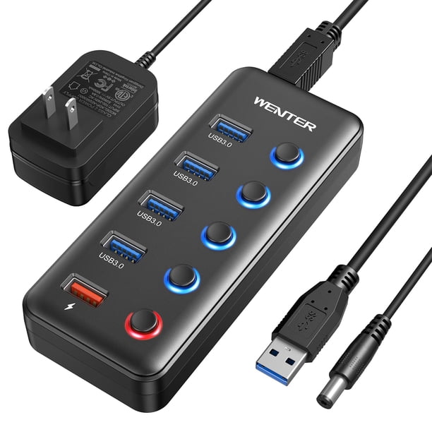 Hub USB Wenter con alimentación de 5 puertos USB 3.0 con fuente de alimentación de 15 W
