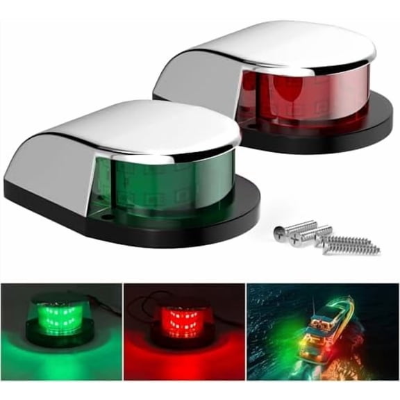 Boat Navigation Lights 4'' Red Green LED Marine Bow Stern Port Starboard Signal Sailing Waterproof Lights 12V for Pontoon Kayak Yacht Sailboat Fishing Bass Boats (1 Red & 1Green, Silver Cover)