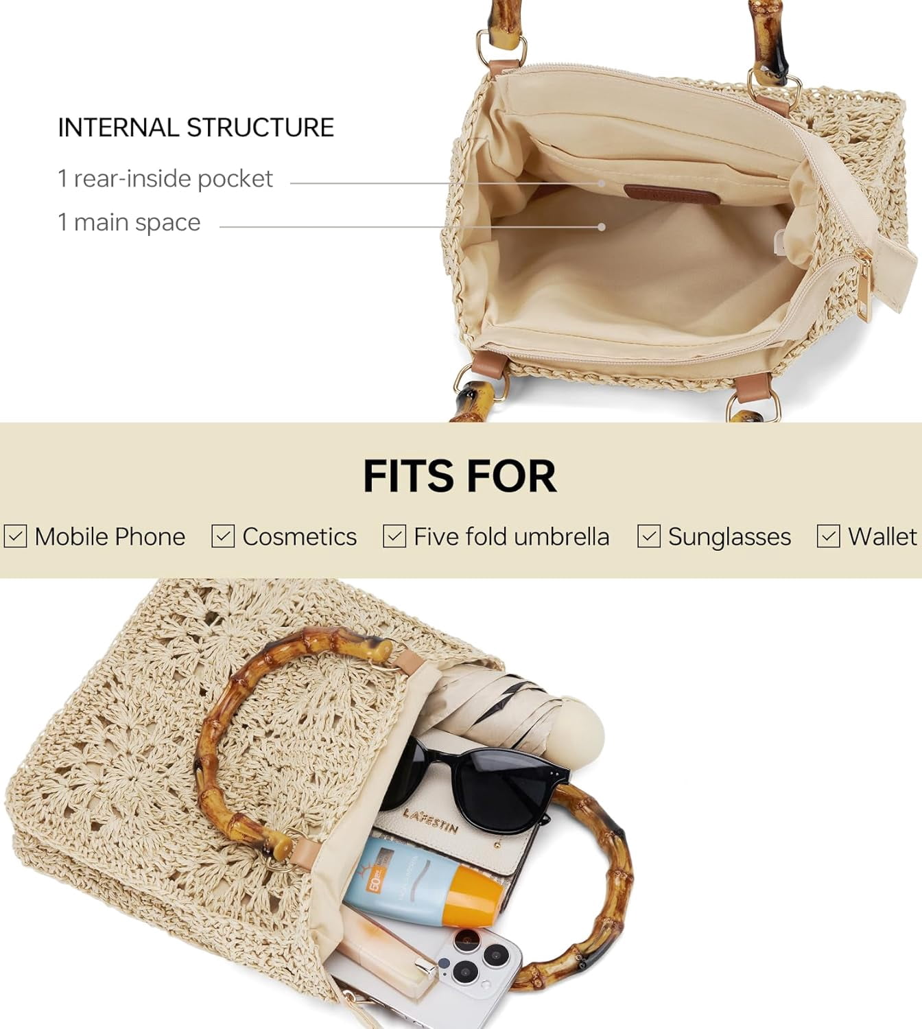 Small Tote Bag Beach Tote Bag Straw Beach Bag Crochet Tote Bag Straw Bag for Women Packable Beach Bag Crochet Beach Bag