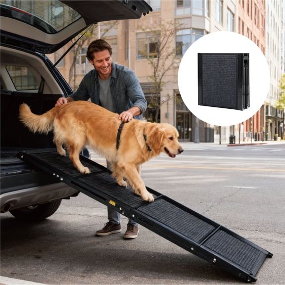 Dog Ramp for Car 71"X19.5", Folding Pet Stair Ramps with Non-Slip Surface for Truck, SUV, Outdoor Dog Car Ramp to Medium & Large Dogs Up to 250 lbs, Black