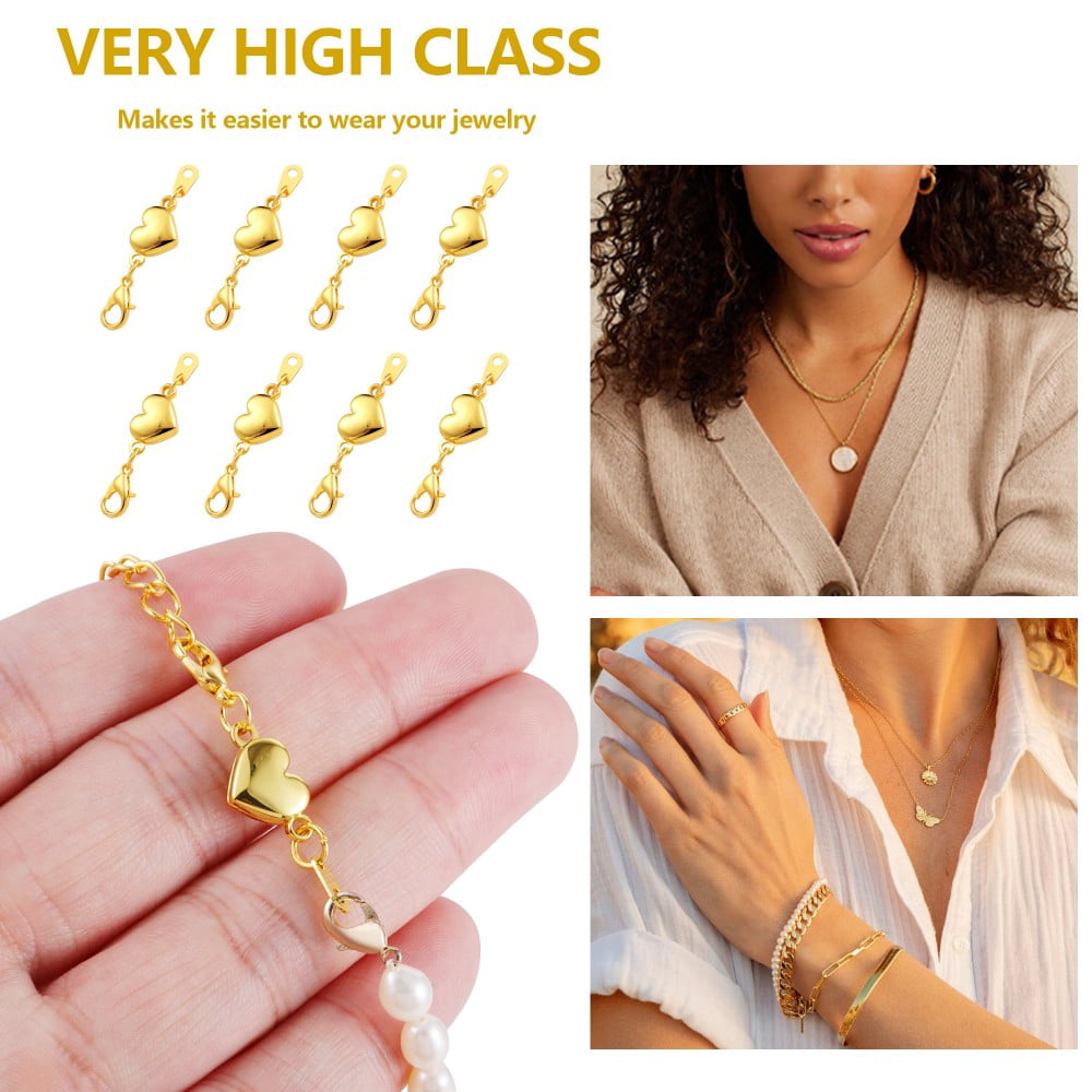 Lancharmed Gold Bracelet Connecting Clasp Alloy Heart Shape Magnetic Clasp Golden 8Pcs Jewellery Clasp Necklace Extenders for Women 21St Birthday Gifts for Her