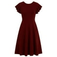 thumbnail image 4 of Yotami Women's Ruffle Sleeve Dress Pleated Cocktail Dress for Party, V-Backless Slim Fit Elegant Knee-Length Dress Red L, 4 of 4