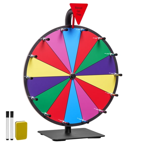 VEVOR 12 in Spinning Prize Wheel, 14 Slots Spinning Wheel with Stand, Tabletop Win Fortune Roulette with a Dry Erase and 2 Markers, 6 Colors, Easy Assembly, for Party Pub Trade Show Carnival Events