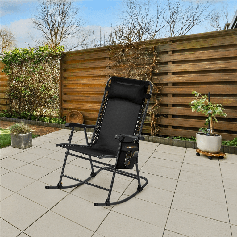 Alden Design 26in Foldable Rocking Lounge Chair with Cupholder