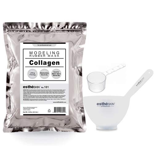estheSKIN Máscara de modelado tipo Peel Off en polvo para el cuidado de la piel facial Tamaño profesional 35 oz (2,2 libras) 1 kg 1 paquete con juego de 3 tazones para mezclar (101.Colágeno)