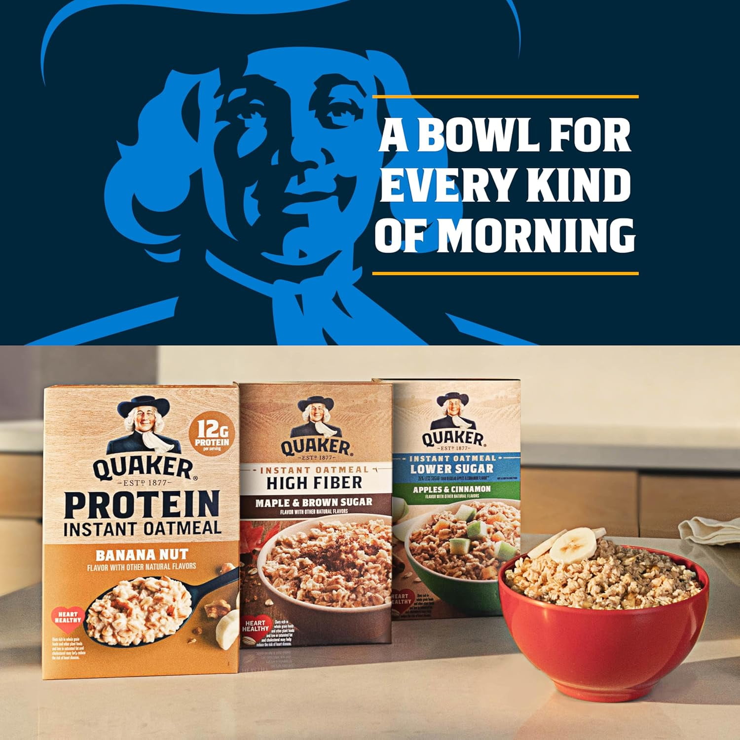 (12 pack) Quaker Protein Maple & Brown Sugar Flavored Protein Instant Oatmeal 2.11 oz Cup