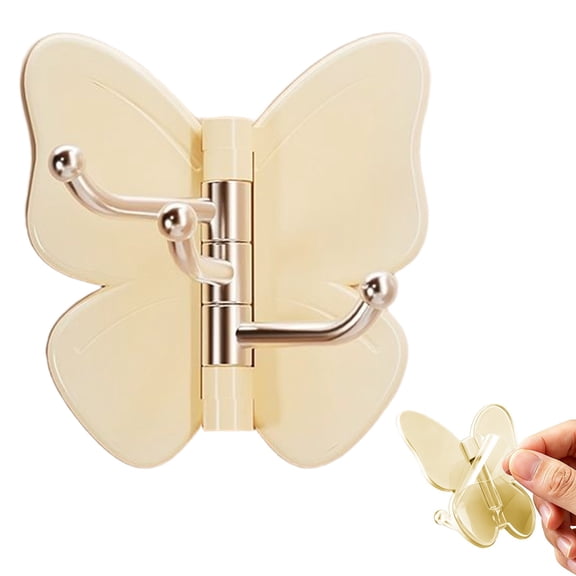 1pcs Butterfly Rotating Adhesive Hooks Cute Butterfly Wall Corner Rotatable Stainless Steel Hangers with 3-Hook 180° Swivel for Home Kitchen Bathroom Office Hanging Keys Bags Hats Towels