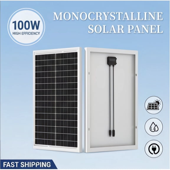 100W 12V Monocrystalline Solar Panel, 25%+ High-Efficiency PV Module for RV Marine Boat Rooftop Farm Battery, Off-Grid Power for Camping Home Emergency, Portable 100W
